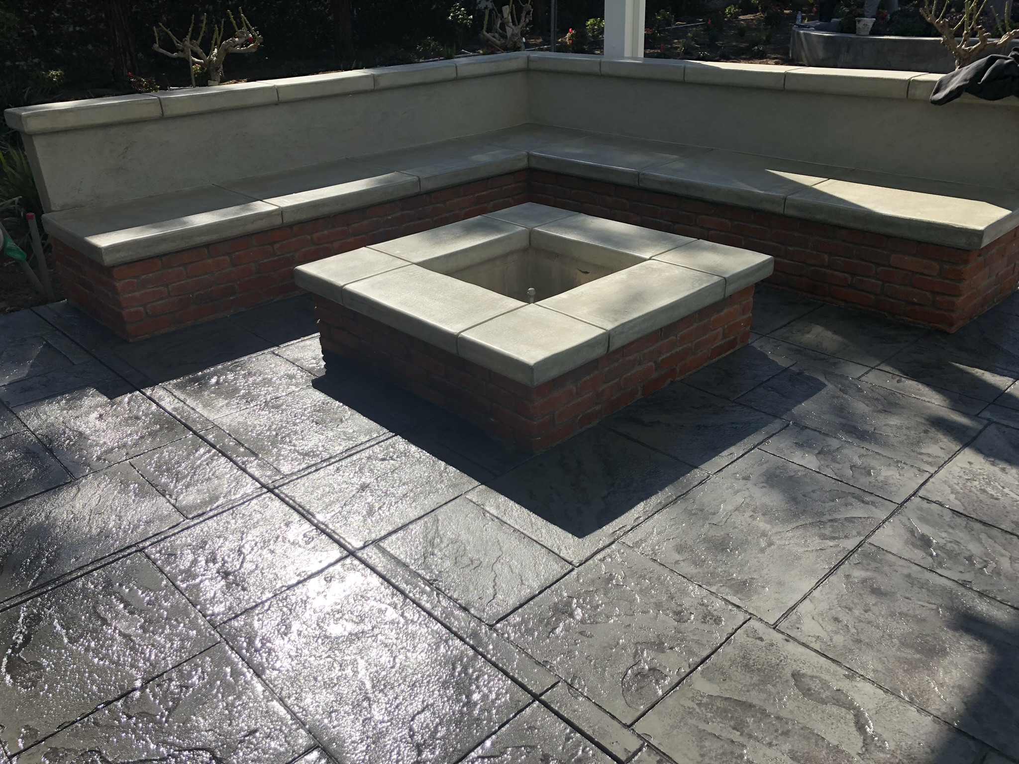 concrete fire pit and seating